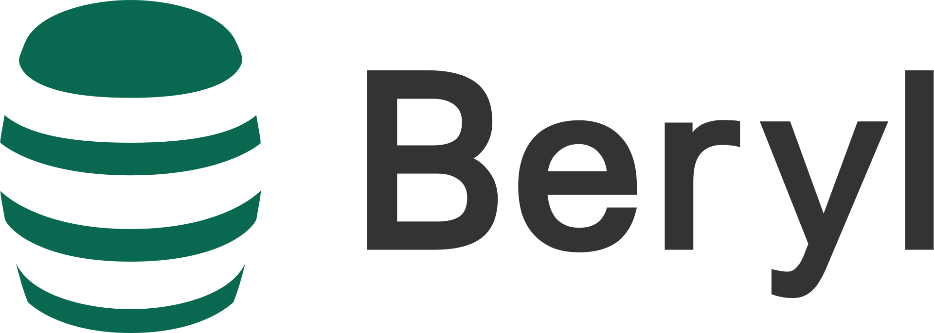 beryl logo.  A barrel drawn in negative space